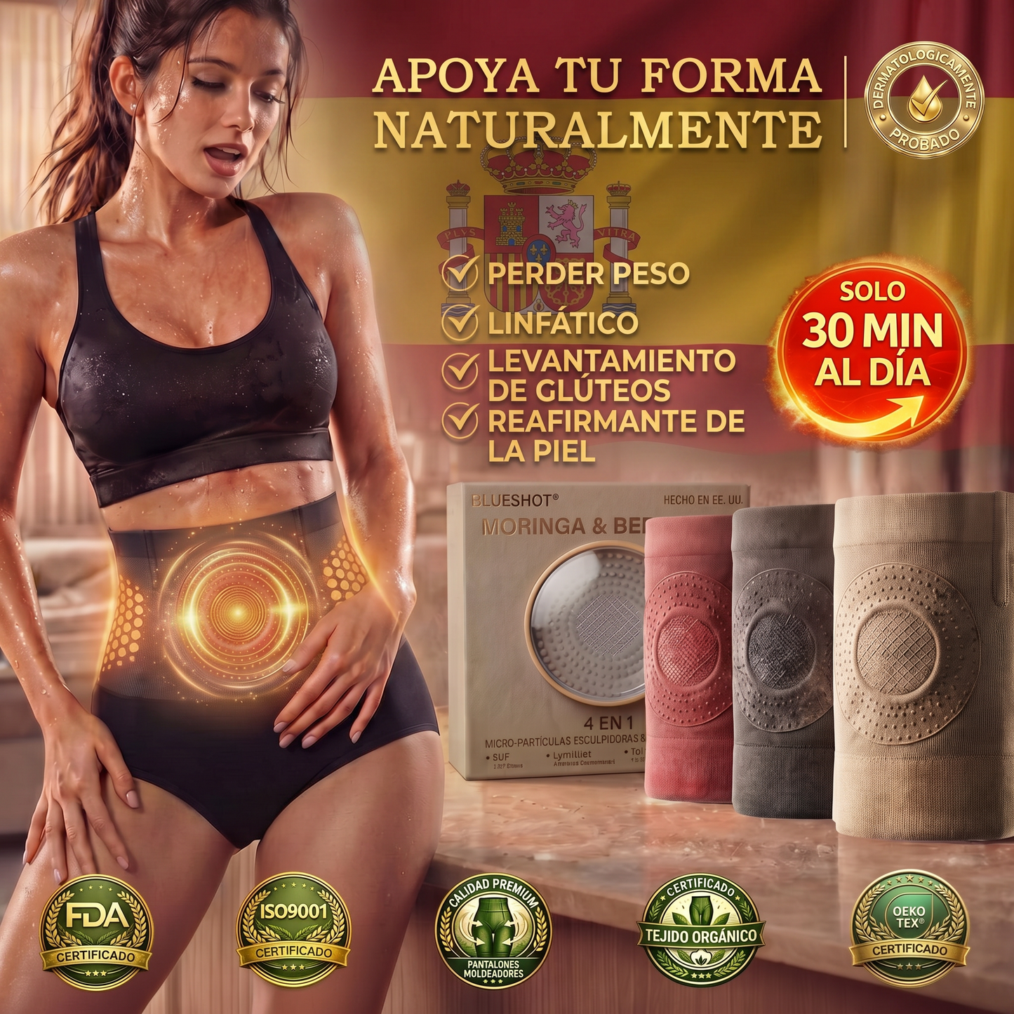 Tienda Insignia Oficial de la Marca Top 1🍎 BLUESHOT® 2026 – Pantalones Cortos 4 en 1 con Micro-Partículas de Moringa & Berberina para🍎 Moldear y Quemar Grasa