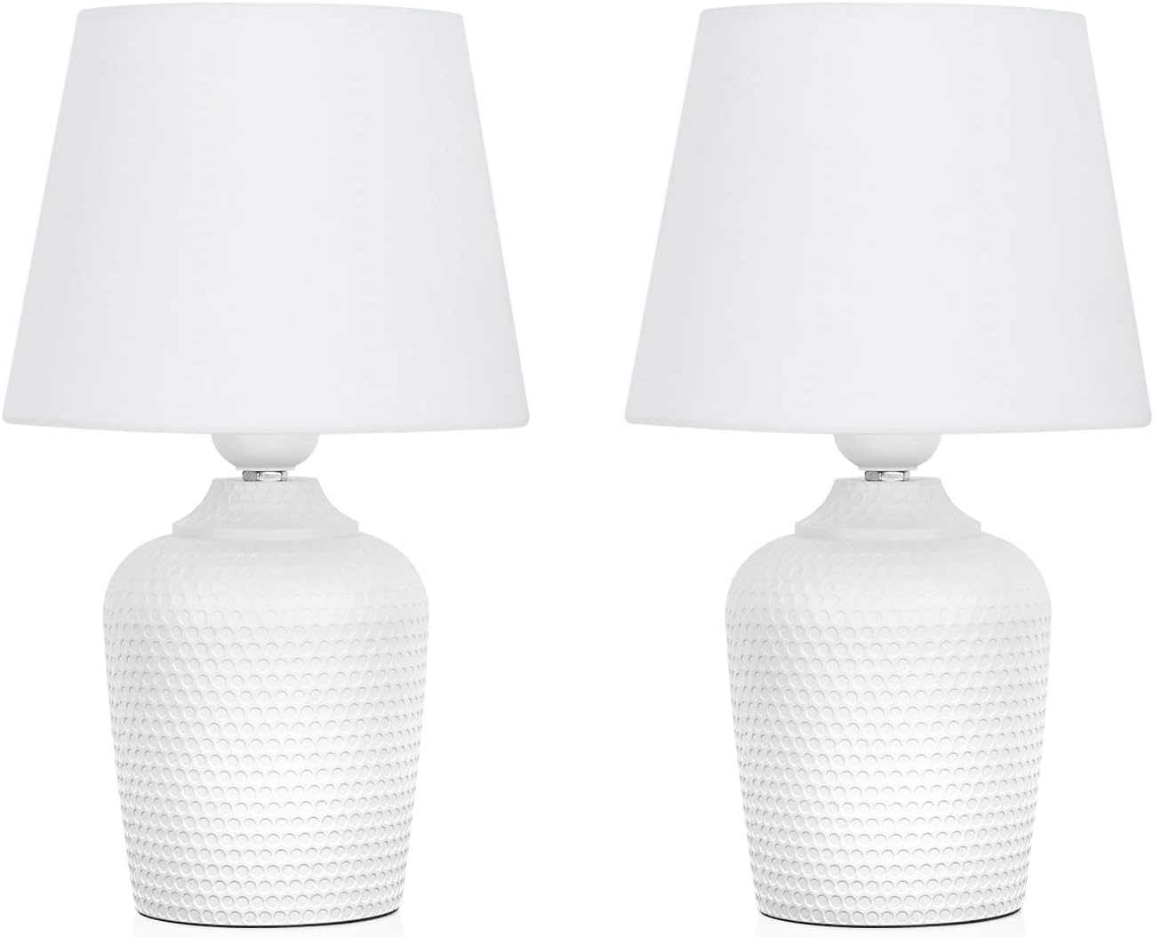 Juego de 2 pequeñas lámparas de mesa – lámparas de mesita de noche de 11,8" para dormitorio, habitación infantil, sala de estar y oficina, base blanca con detalles decorativos.
