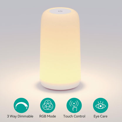 Lámpara de mesita de noche LED táctil – luz nocturna RGB regulable para la decoración del dormitorio y la sala de estar, regalo para mujeres y madres.
