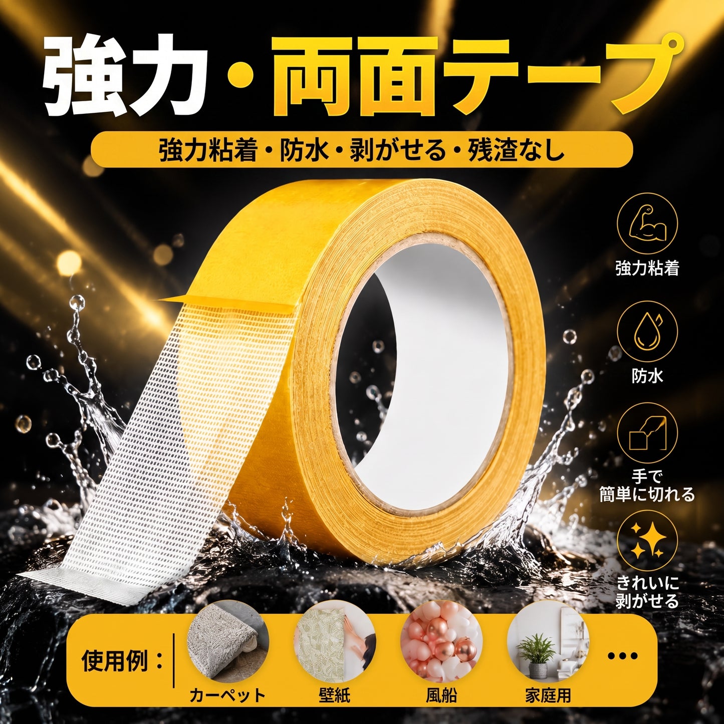 𝗣𝗞𝐍E𝗪® 超強力両面テープ 防水 剥がせる 跡が残らない 高粘着 カーペット/壁紙/バルーン/ご家庭用に最適🔥