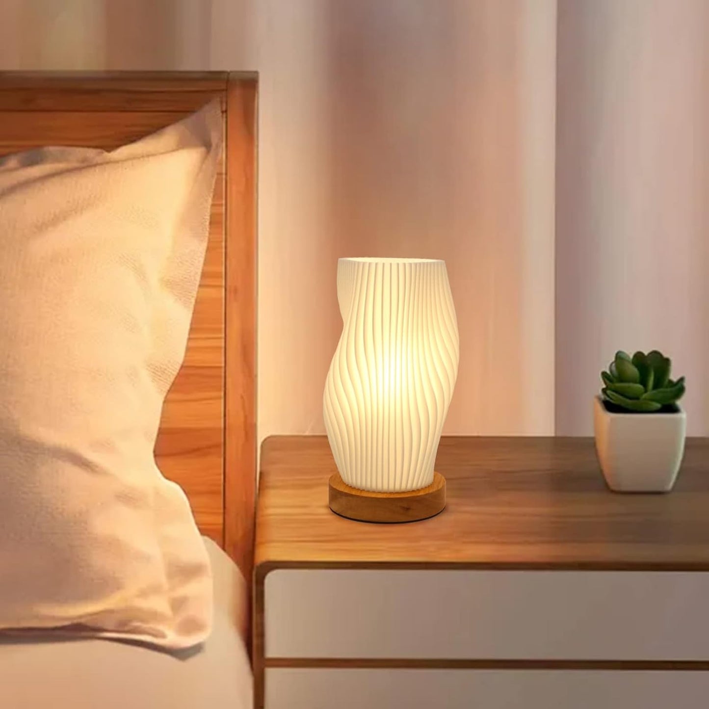 Lámpara de mesa pequeña – luz nocturna de mesita de noche con rayas vintage, mini lámpara para dormitorio, sala de estar, oficina y dormitorio universitario, luz cálida.