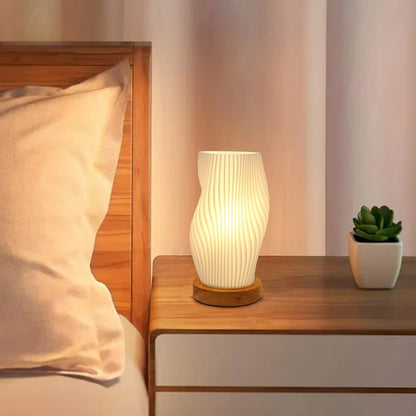 Lámpara de mesa pequeña – luz nocturna de mesita de noche con rayas vintage, mini lámpara para dormitorio, sala de estar, oficina y dormitorio universitario, luz cálida.