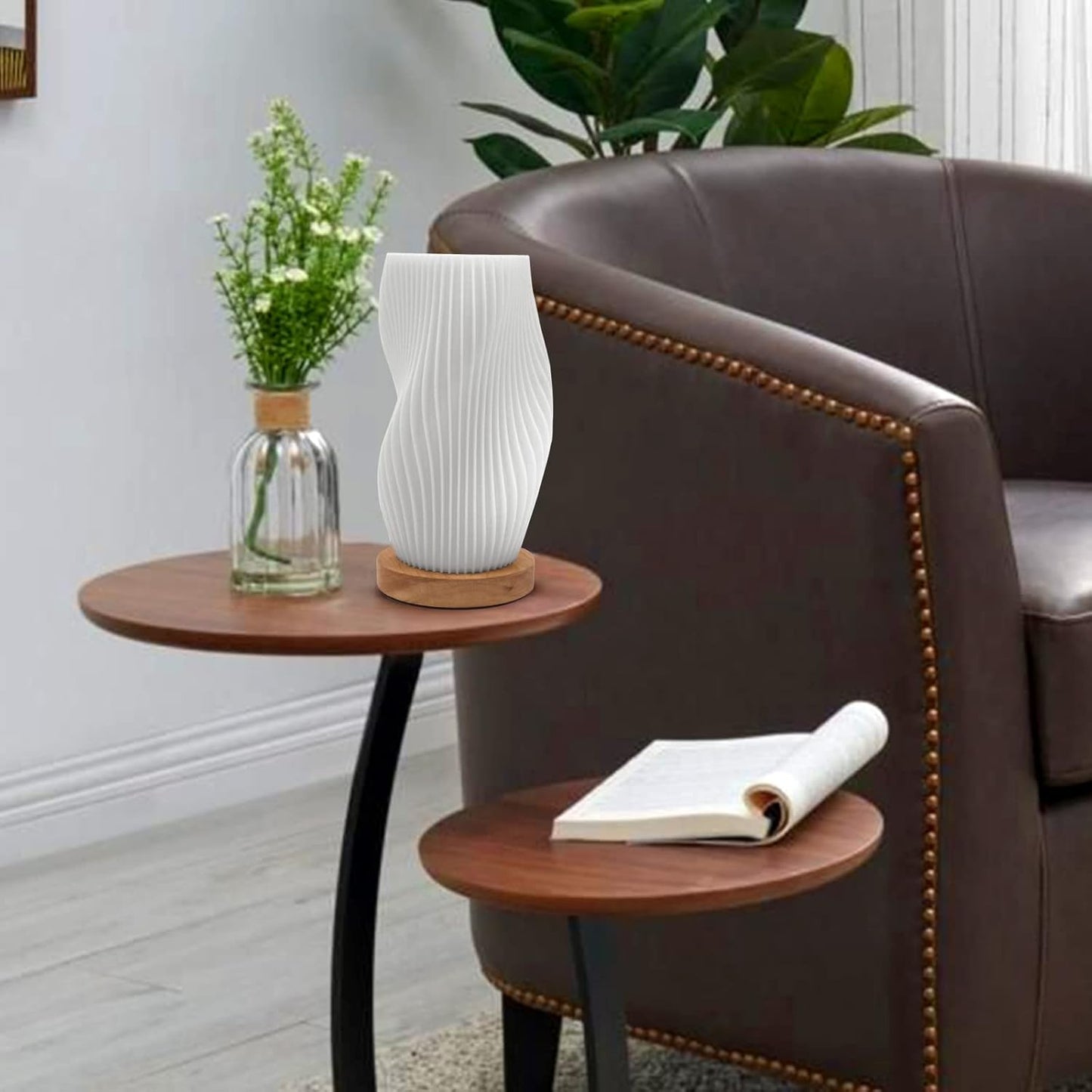 Lámpara de mesa pequeña – luz nocturna de mesita de noche con rayas vintage, mini lámpara para dormitorio, sala de estar, oficina y dormitorio universitario, luz cálida.
