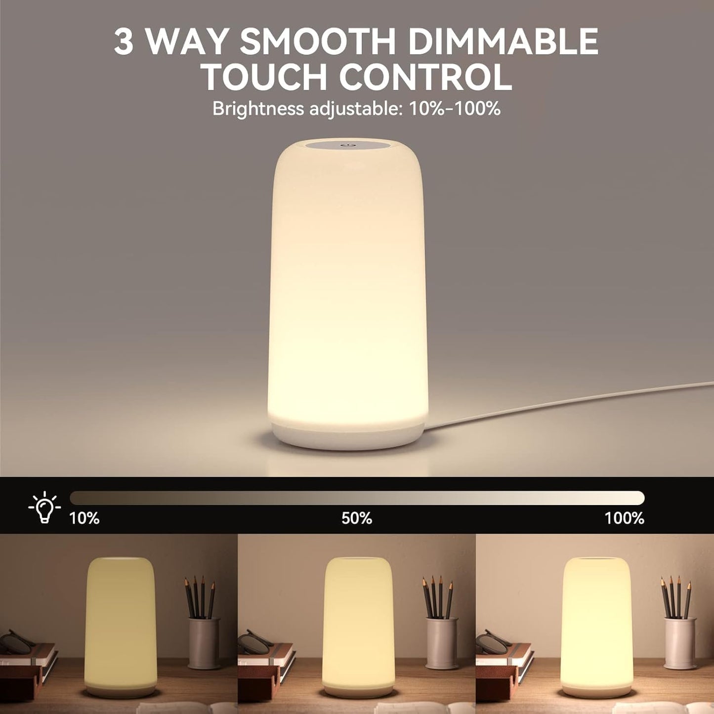 Lámpara de mesita de noche LED táctil – luz nocturna RGB regulable para la decoración del dormitorio y la sala de estar, regalo para mujeres y madres.