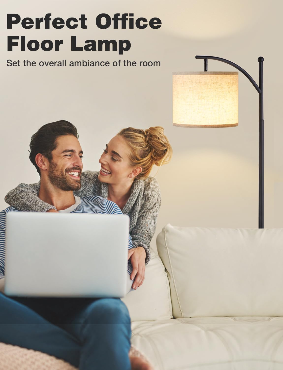 Lámpara de pie alta con 3 temperaturas de color – pantalla de lino ajustable, 60", para sala de estar, dormitorio, oficina y dormitorio universitario, bombilla incluida, color beige y negro.