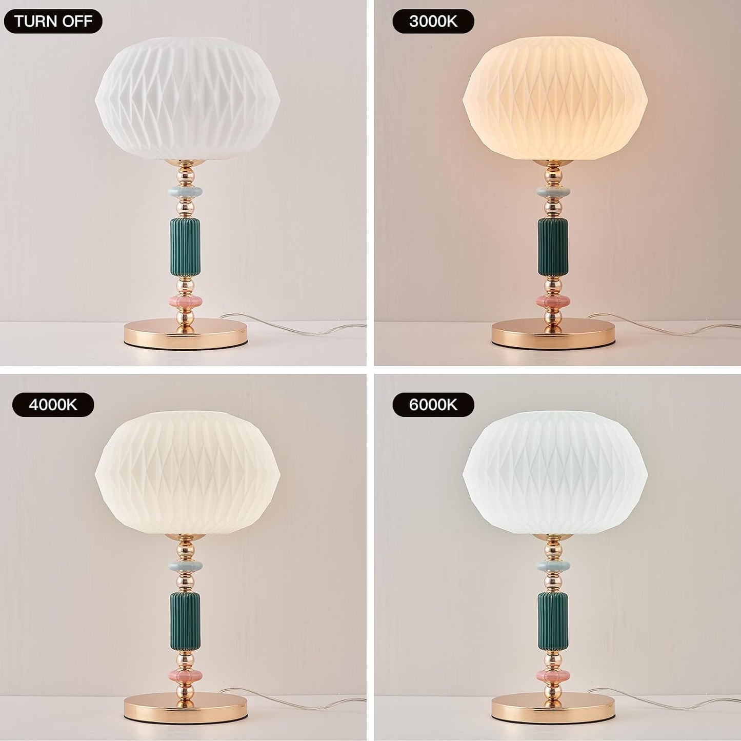 Lámpara de mesa moderna con pantalla de vidrio blanco lechoso y base metálica, lámpara de escritorio con cable y interruptor, adecuada para dormitorio y sala de estar.