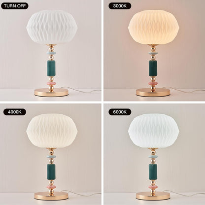 Lámpara de mesa moderna con pantalla de vidrio blanco lechoso y base metálica, lámpara de escritorio con cable y interruptor, adecuada para dormitorio y sala de estar.