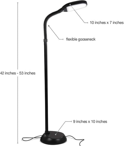 Lámpara de pie LED para lectura – luz de pie con cuello de cisne ajustable para lectura, manualidades y oficina, color negro.