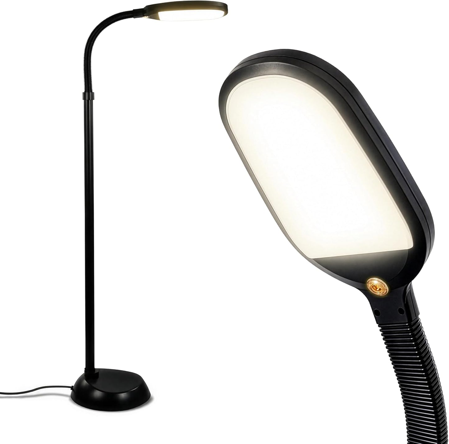 Lámpara de pie LED para lectura – luz de pie con cuello de cisne ajustable para lectura, manualidades y oficina, color negro.