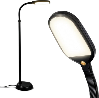 Lámpara de pie LED para lectura – luz de pie con cuello de cisne ajustable para lectura, manualidades y oficina, color negro.