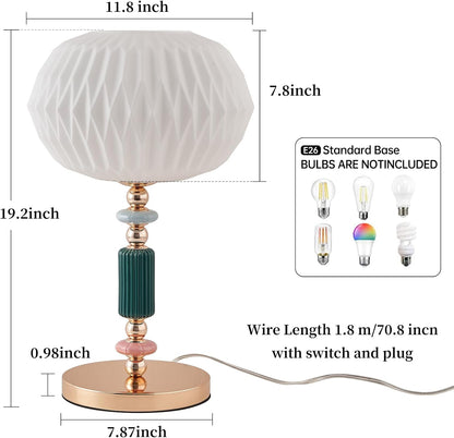Lámpara de mesa moderna con pantalla de vidrio blanco lechoso y base metálica, lámpara de escritorio con cable y interruptor, adecuada para dormitorio y sala de estar.