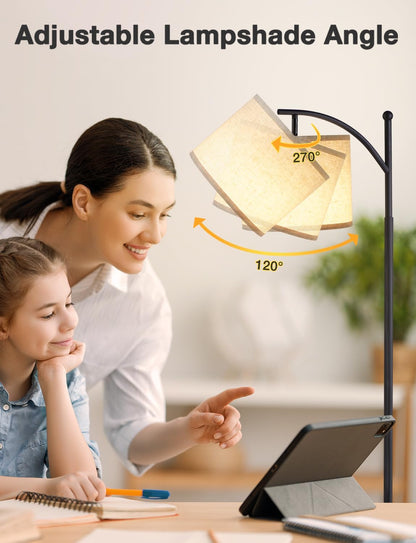 Lámpara de pie alta con 3 temperaturas de color – pantalla de lino ajustable, 60", para sala de estar, dormitorio, oficina y dormitorio universitario, bombilla incluida, color beige y negro.