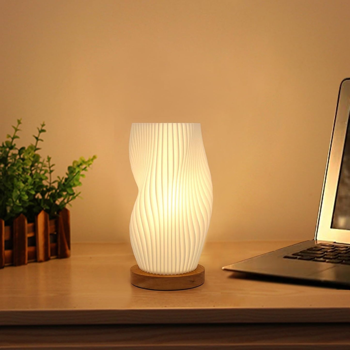 Lámpara de mesa pequeña – luz nocturna de mesita de noche con rayas vintage, mini lámpara para dormitorio, sala de estar, oficina y dormitorio universitario, luz cálida.