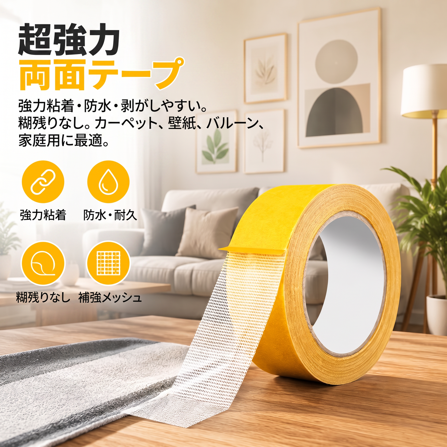 𝗣𝗞𝐍E𝗪® 超強力両面テープ 防水 剥がせる 跡が残らない 高粘着 カーペット/壁紙/バルーン/ご家庭用に最適🔥