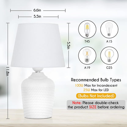 Juego de 2 pequeñas lámparas de mesa – lámparas de mesita de noche de 11,8" para dormitorio, habitación infantil, sala de estar y oficina, base blanca con detalles decorativos.