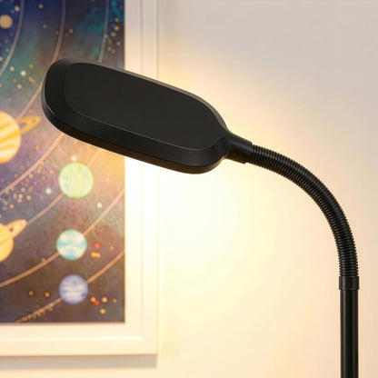 Lámpara de pie LED para lectura – luz de pie con cuello de cisne ajustable para lectura, manualidades y oficina, color negro.