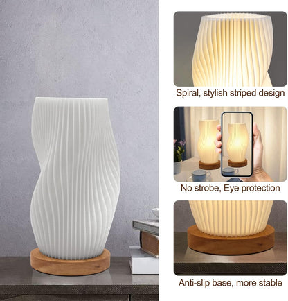 Lámpara de mesa pequeña – luz nocturna de mesita de noche con rayas vintage, mini lámpara para dormitorio, sala de estar, oficina y dormitorio universitario, luz cálida.