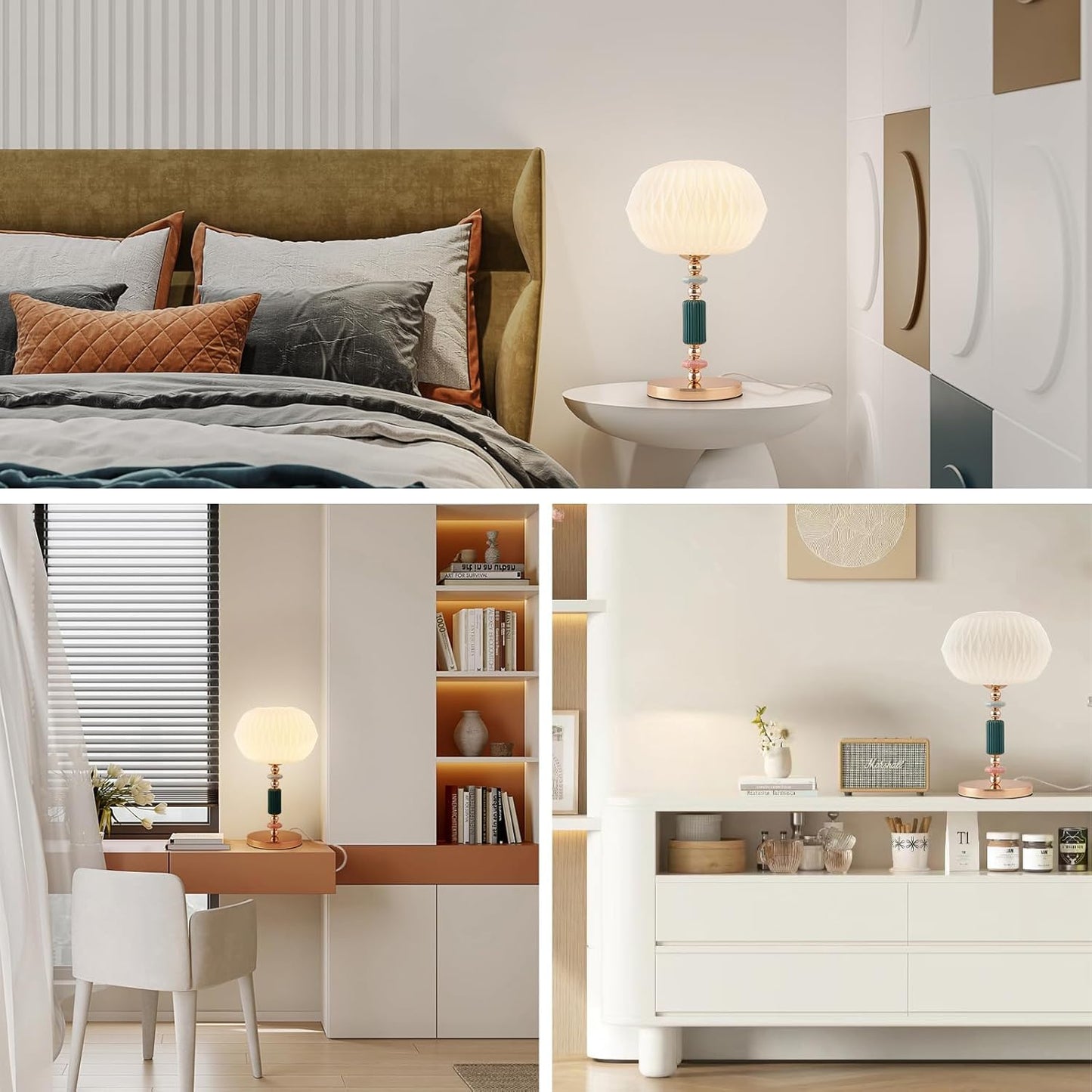 Lámpara de mesa moderna con pantalla de vidrio blanco lechoso y base metálica, lámpara de escritorio con cable y interruptor, adecuada para dormitorio y sala de estar.