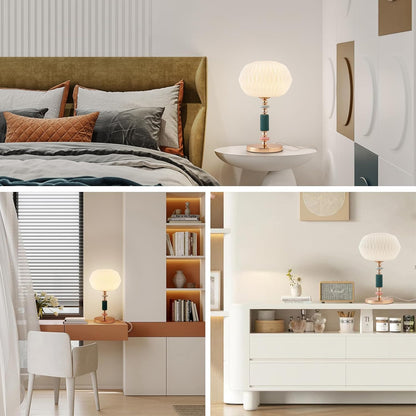 Lámpara de mesa moderna con pantalla de vidrio blanco lechoso y base metálica, lámpara de escritorio con cable y interruptor, adecuada para dormitorio y sala de estar.