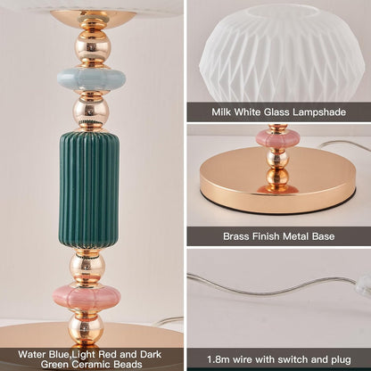 Lámpara de mesa moderna con pantalla de vidrio blanco lechoso y base metálica, lámpara de escritorio con cable y interruptor, adecuada para dormitorio y sala de estar.