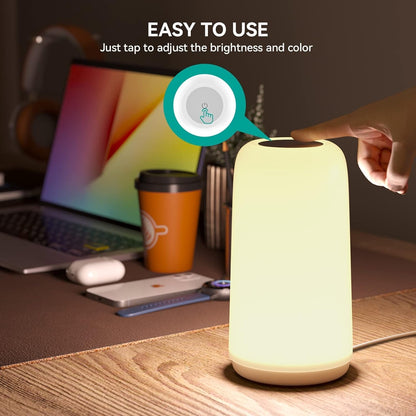 Lámpara de mesita de noche LED táctil – luz nocturna RGB regulable para la decoración del dormitorio y la sala de estar, regalo para mujeres y madres.