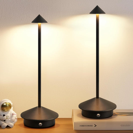 Juego de 2 lámparas de mesa modernas sin cable, lámparas de escritorio LED recargables, batería de 5000 mAh, luz nocturna portátil (negro).