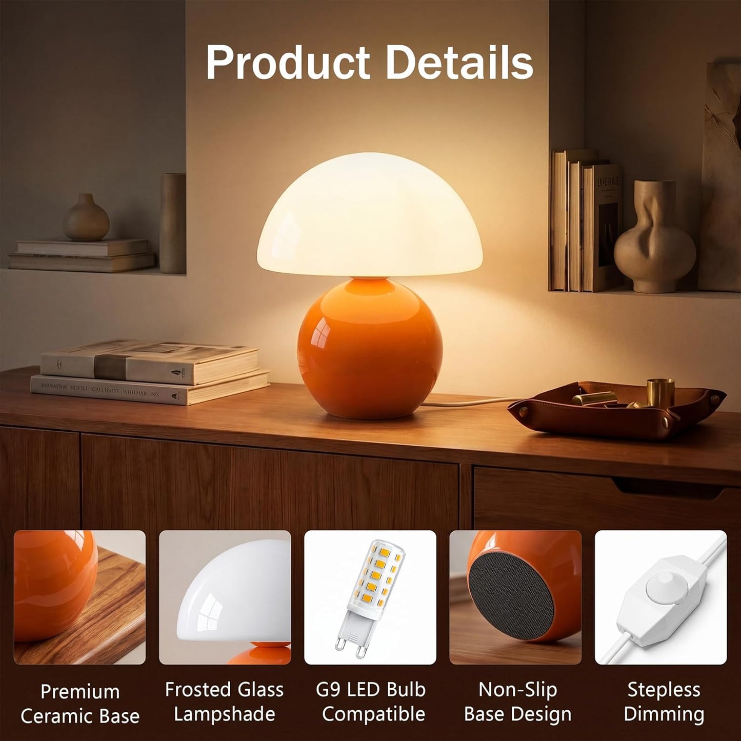 Lámpara de mesa para dormitorio, lámpara de mesita de noche con efecto de cristal agrietado (ice crackle), pequeña lámpara moderna para mesita de noche, adecuada para sala de estar, lámpara de escritorio estética de estilo mid-century.