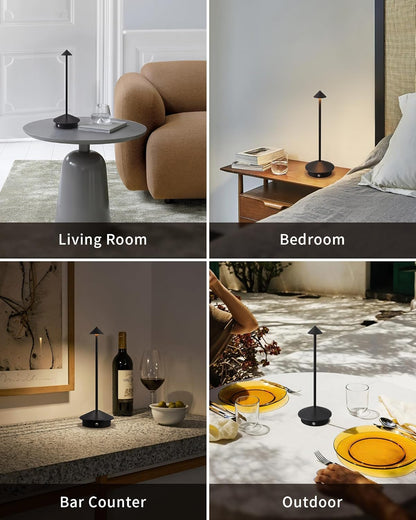 Juego de 2 lámparas de mesa modernas sin cable, lámparas de escritorio LED recargables, batería de 5000 mAh, luz nocturna portátil (negro).