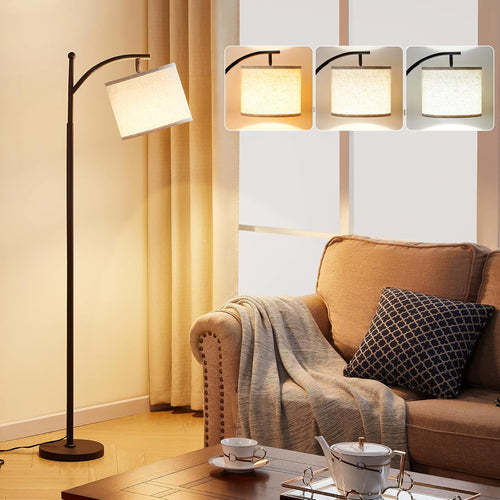Lámpara de pie alta con 3 temperaturas de color – pantalla de lino ajustable, 60", para sala de estar, dormitorio, oficina y dormitorio universitario, bombilla incluida, color beige y negro.