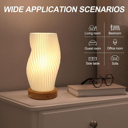 Lámpara de mesa pequeña – luz nocturna de mesita de noche con rayas vintage, mini lámpara para dormitorio, sala de estar, oficina y dormitorio universitario, luz cálida.