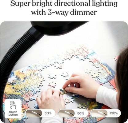 Lámpara de pie LED para lectura – luz de pie con cuello de cisne ajustable para lectura, manualidades y oficina, color negro.